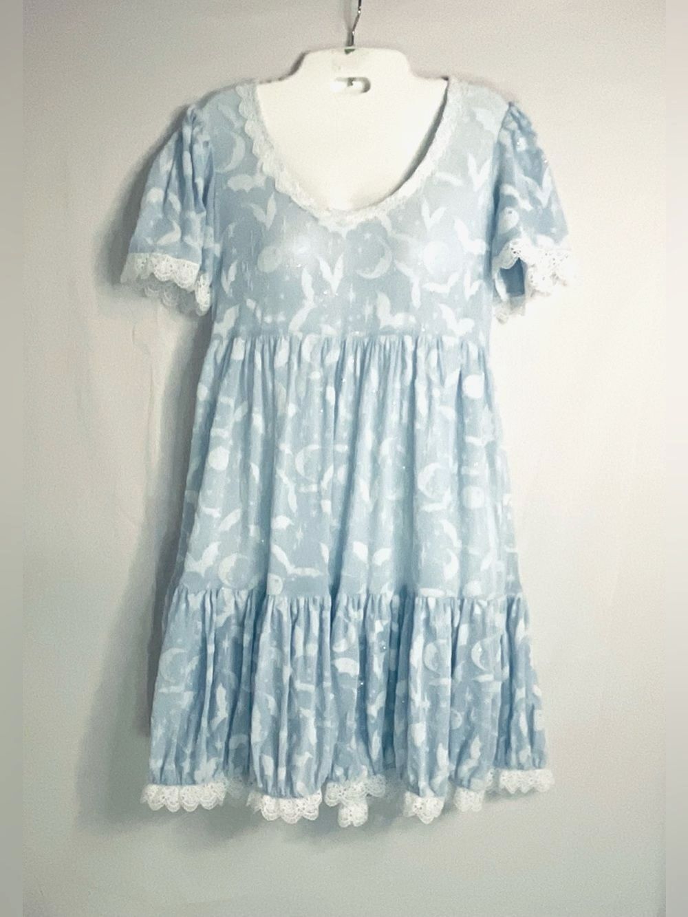 Light Blue Lace-Trim Girls' Tiered Dress